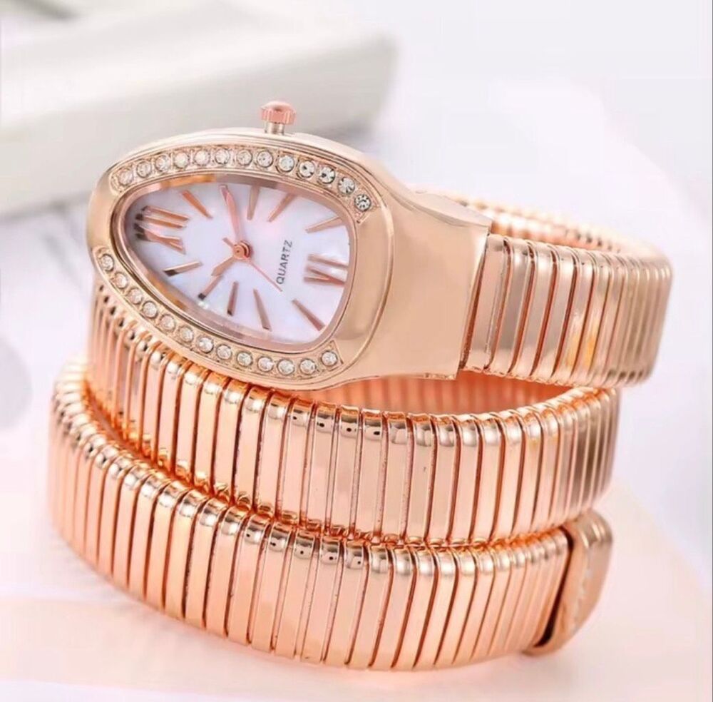 Luxurious Rose Gold Elegant Serpentine Bracelet Watch Crystal White Dial NWOT